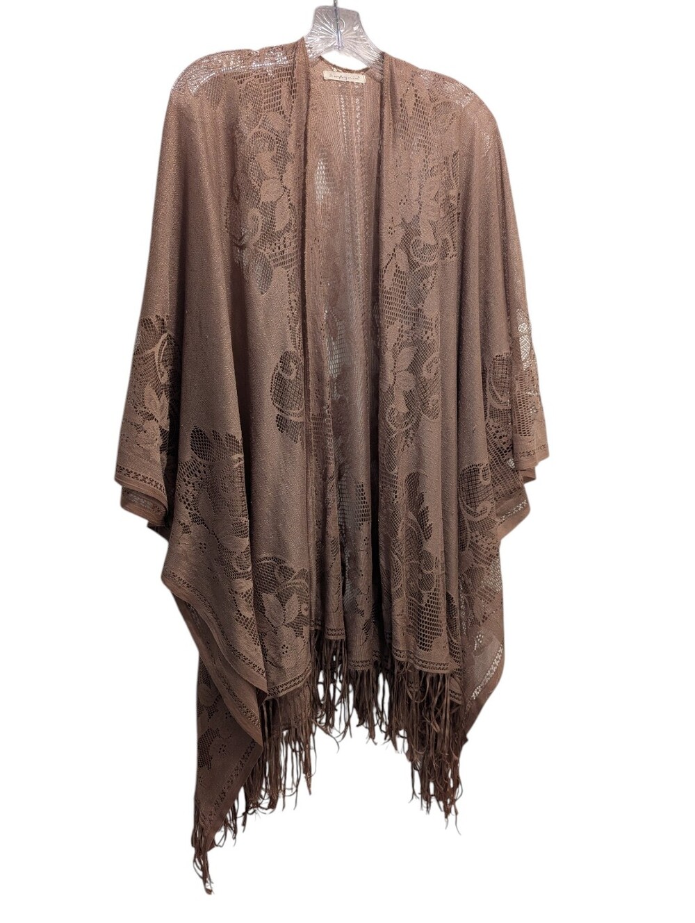 Do Everything in Love Tan Brown Lace Crochet Cardigan Kimono Shawl One Size NWOT